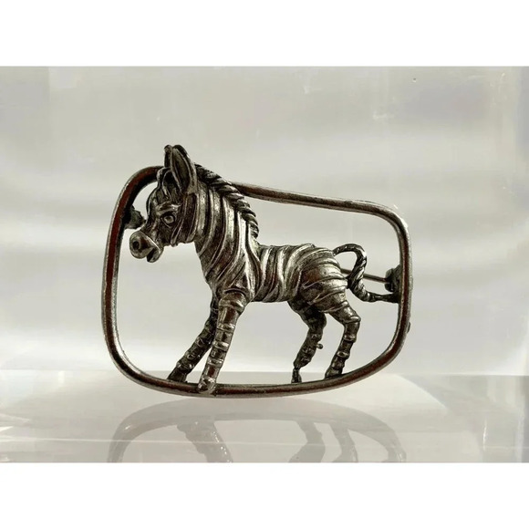 Vintage Silver Tone Zebra Shaped Retro Animal Brooch | Pin - Picture 3 of 10